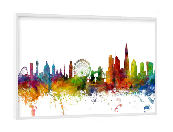 Poster mit weißem Rahmen "Bunte Skyline von London" artboxONE - Städte,Städte / London,Reise