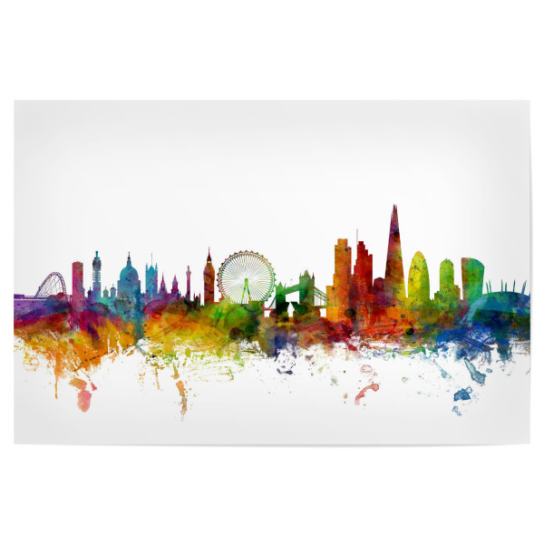 Poster 30x20 cm "Bunte Skyline von London" artboxONE - Städte,Städte / London,Reise - Skyline,London,England,Wasserfarbe,City,Stadt,Bunt,Colorful
