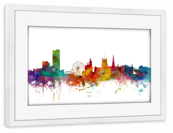 Poster mit Rahmen weiß "Sheffield England Skyline" artboxONE - Städte,Reise