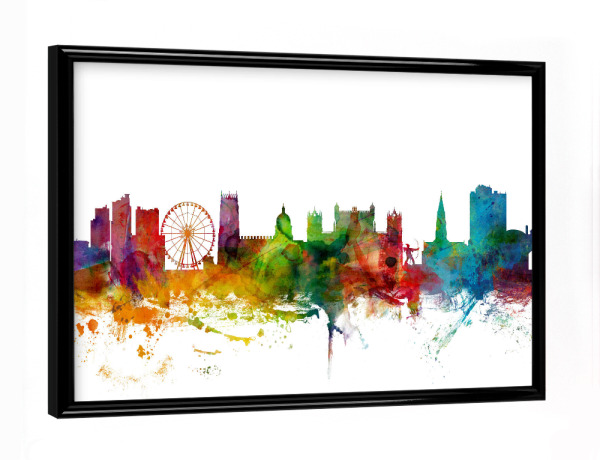 Poster mit schwarzem Rahmen "Nottingham England Skyline" artboxONE - Städte,Reise