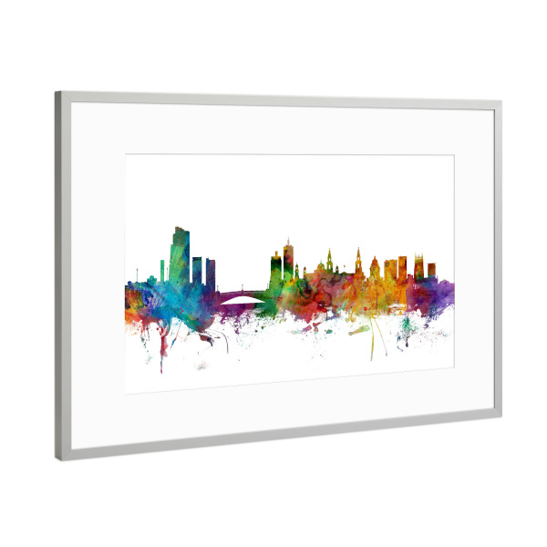 Poster mit Rahmen Silber "Leeds England Skyline" artboxONE - Städte,Reise