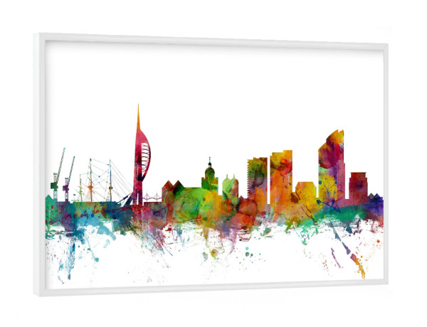 Poster mit weißem Rahmen "Portsmouth England Skyline" artboxONE - Städte,Reise