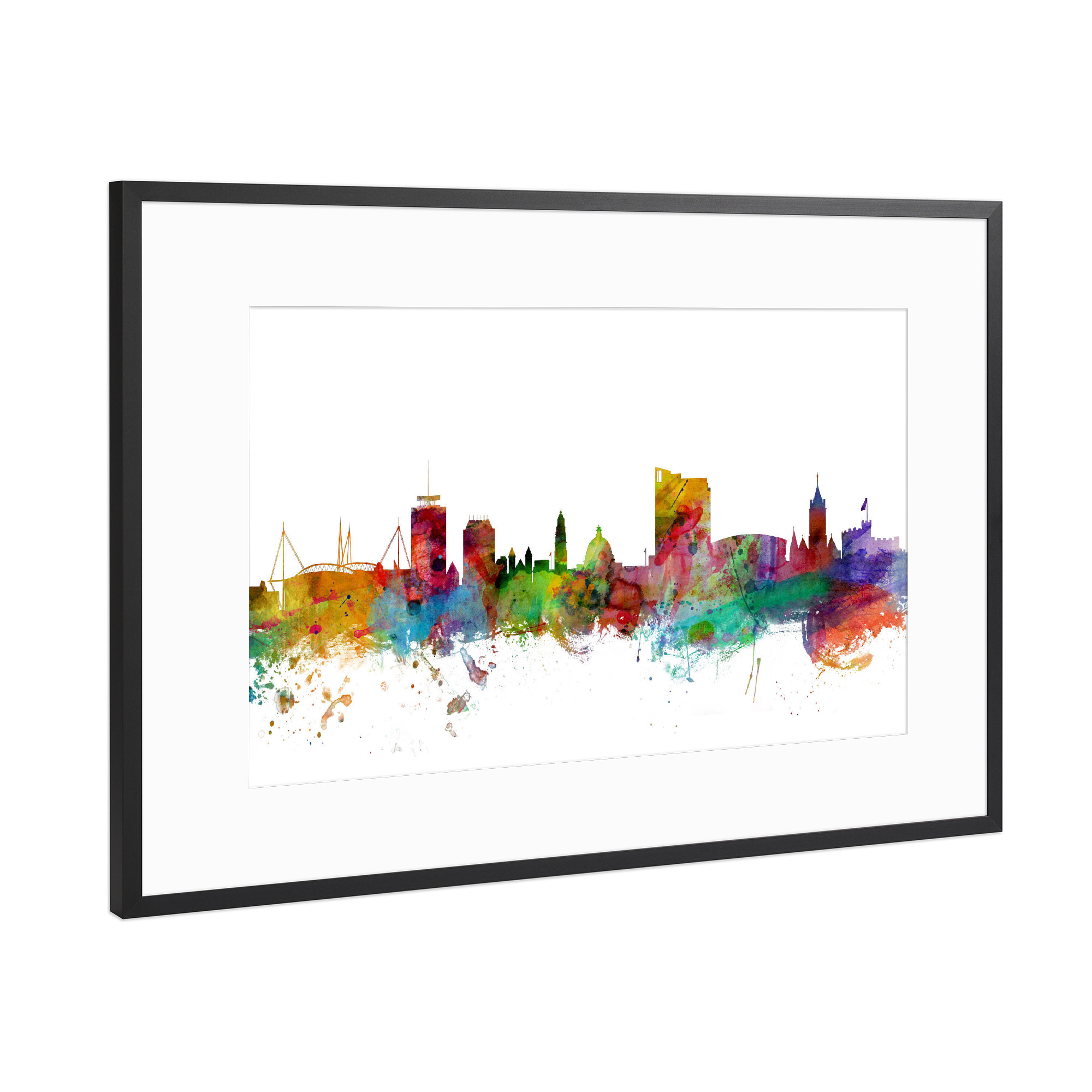 Poster mit Rahmen Schwarz (Metallic) "Cardiff Wales Skyline" artboxONE - Städte,Reise