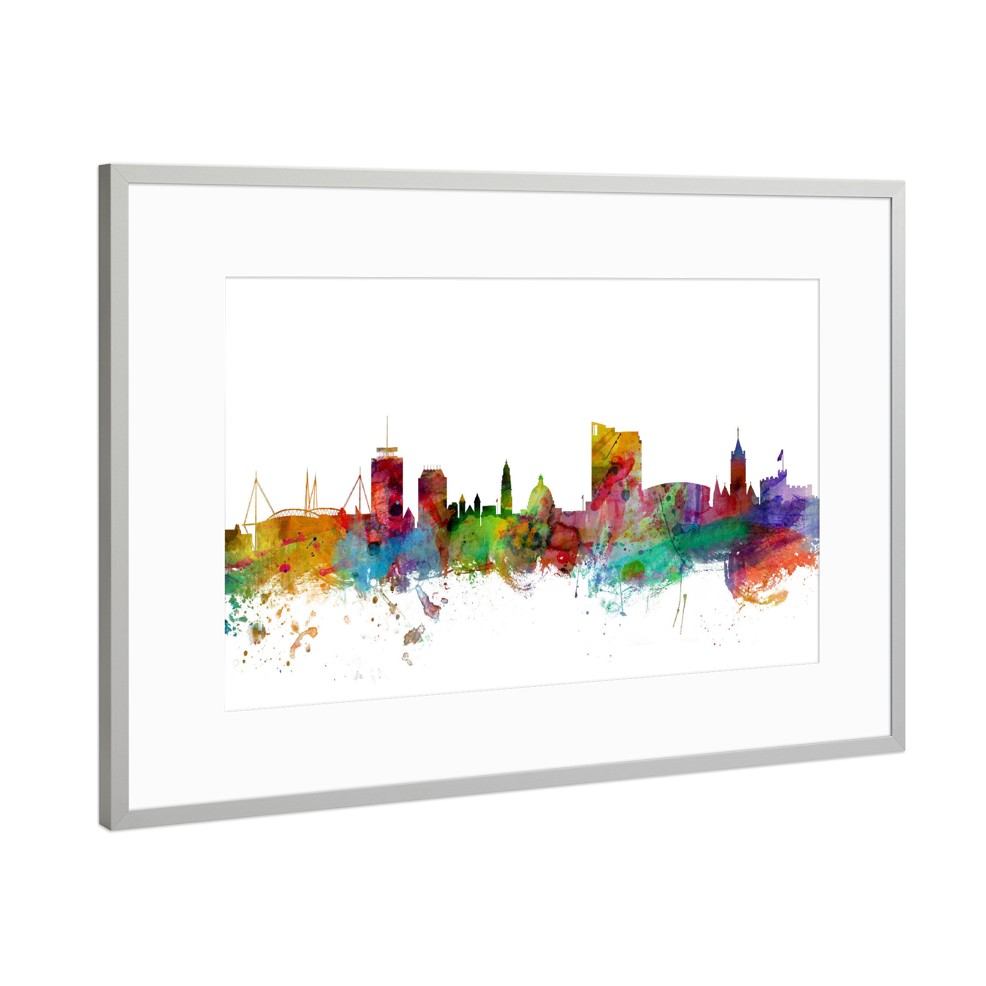 Poster mit Rahmen Silber "Cardiff Wales Skyline" artboxONE - Städte,Reise