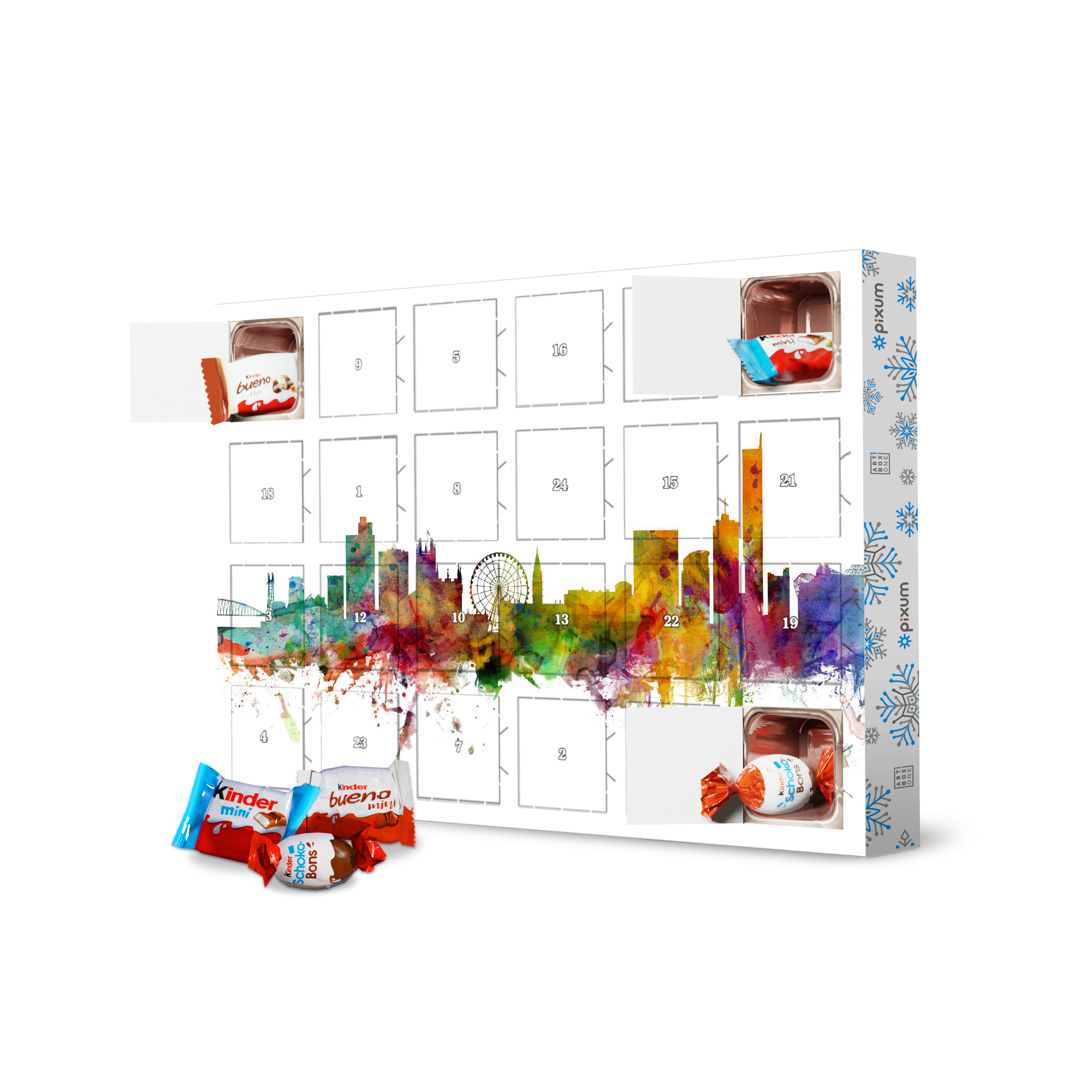 Adventskalender mit Produkten von Kinder Manchester England Skyline I artboxONE Adventskalender Städte