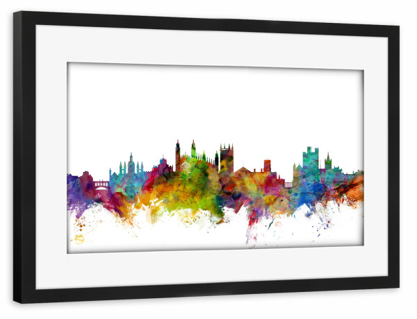 Poster mit Rahmen schwarz "Cambridge England Skyline II" artboxONE - Städte,Reise