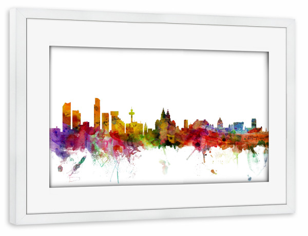 Poster mit Rahmen weiß "Liverpool England Skyline 2" artboxONE - Städte,Reise