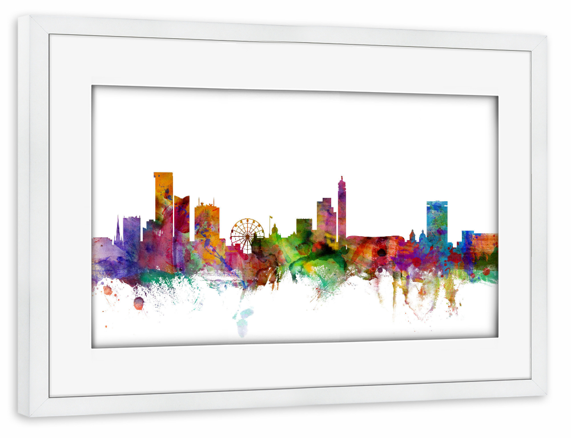 Poster mit Rahmen weiß "Birmingham England Skyline" artboxONE - Städte,Architektur
