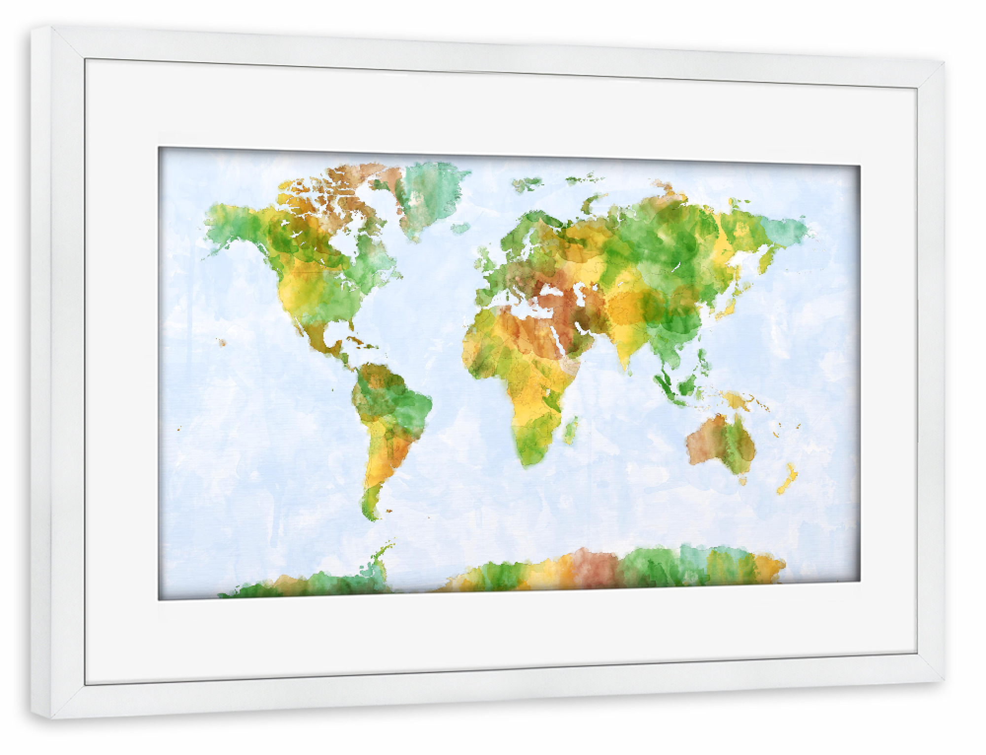 Poster mit Rahmen weiß "Map of the World Watercolour" artboxONE - Kartografie