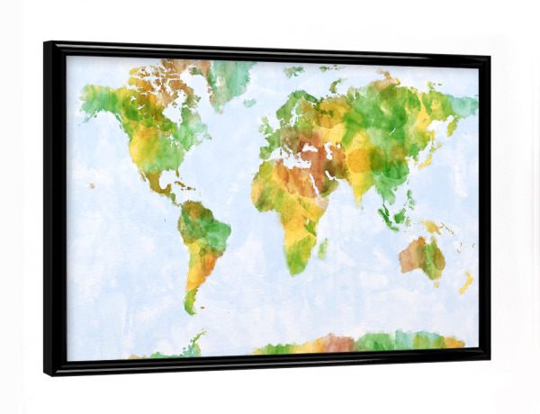 Poster mit schwarzem Rahmen "Map of the World Watercolour" artboxONE - Kartografie