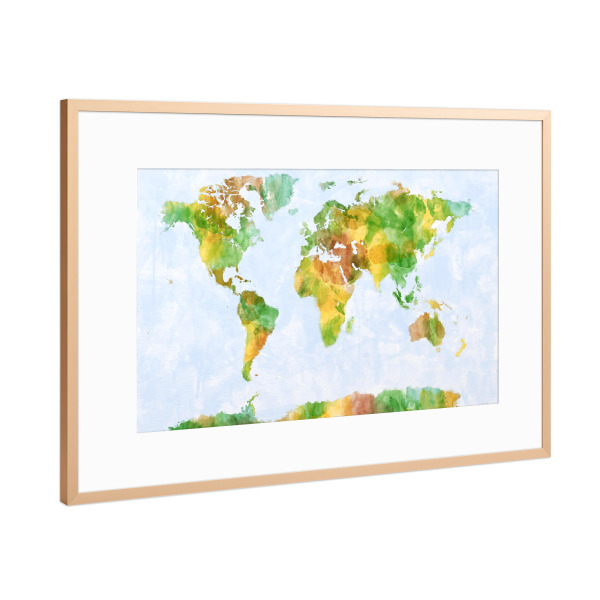 Poster mit Rahmen Kupfer "Map of the World Watercolour" artboxONE - Kartografie
