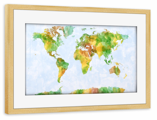 Poster mit Rahmen kiefer "Map of the World Watercolour" artboxONE - Kartografie
