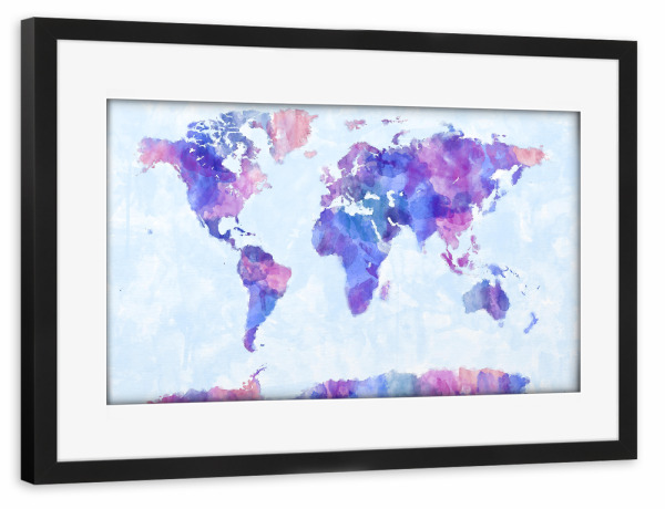 Poster mit Rahmen schwarz "Map of the World Map Watercolor Painting" artboxONE - Kartografie