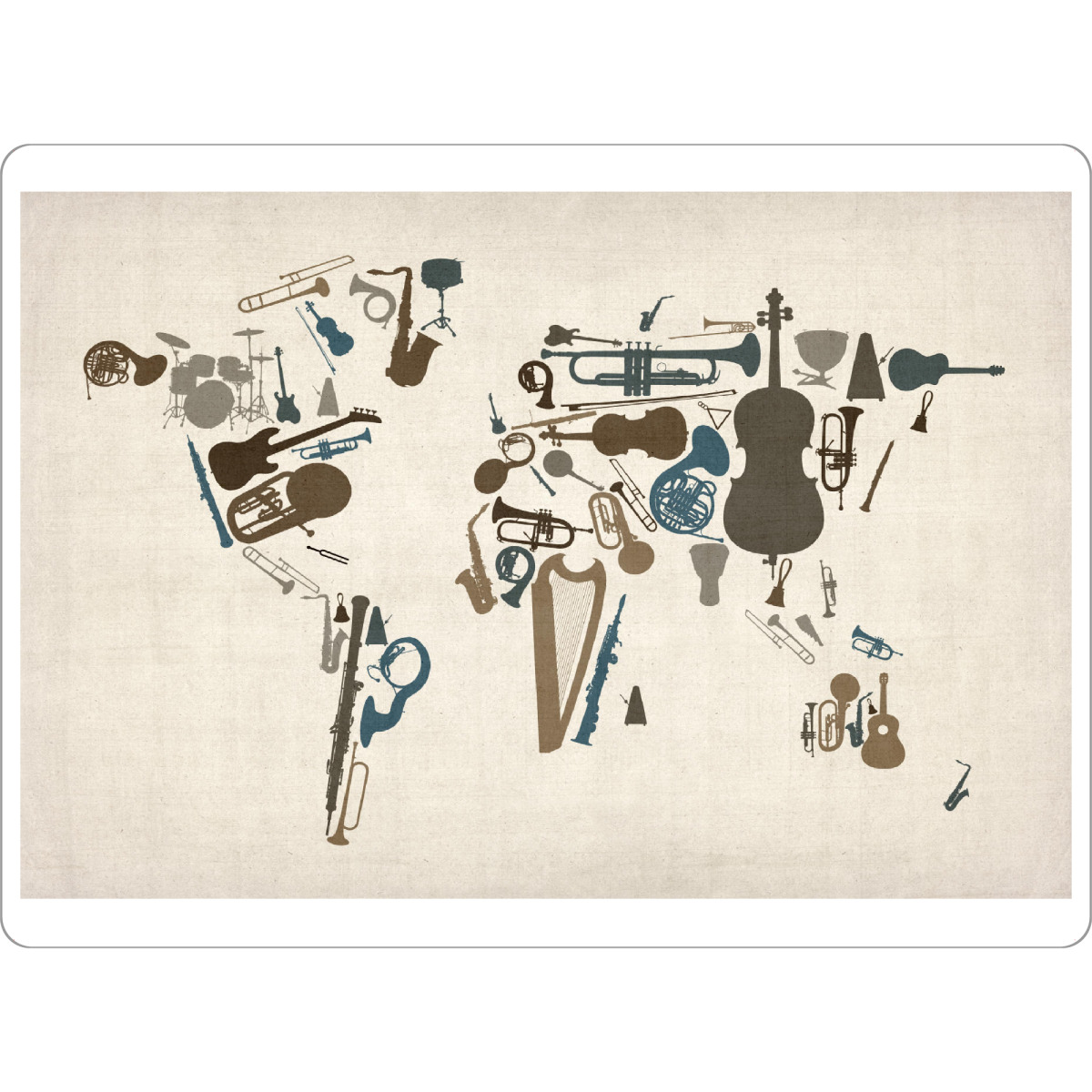 Tischset "Musical Instruments Map of the World" artboxONE - Musik,Kartografie