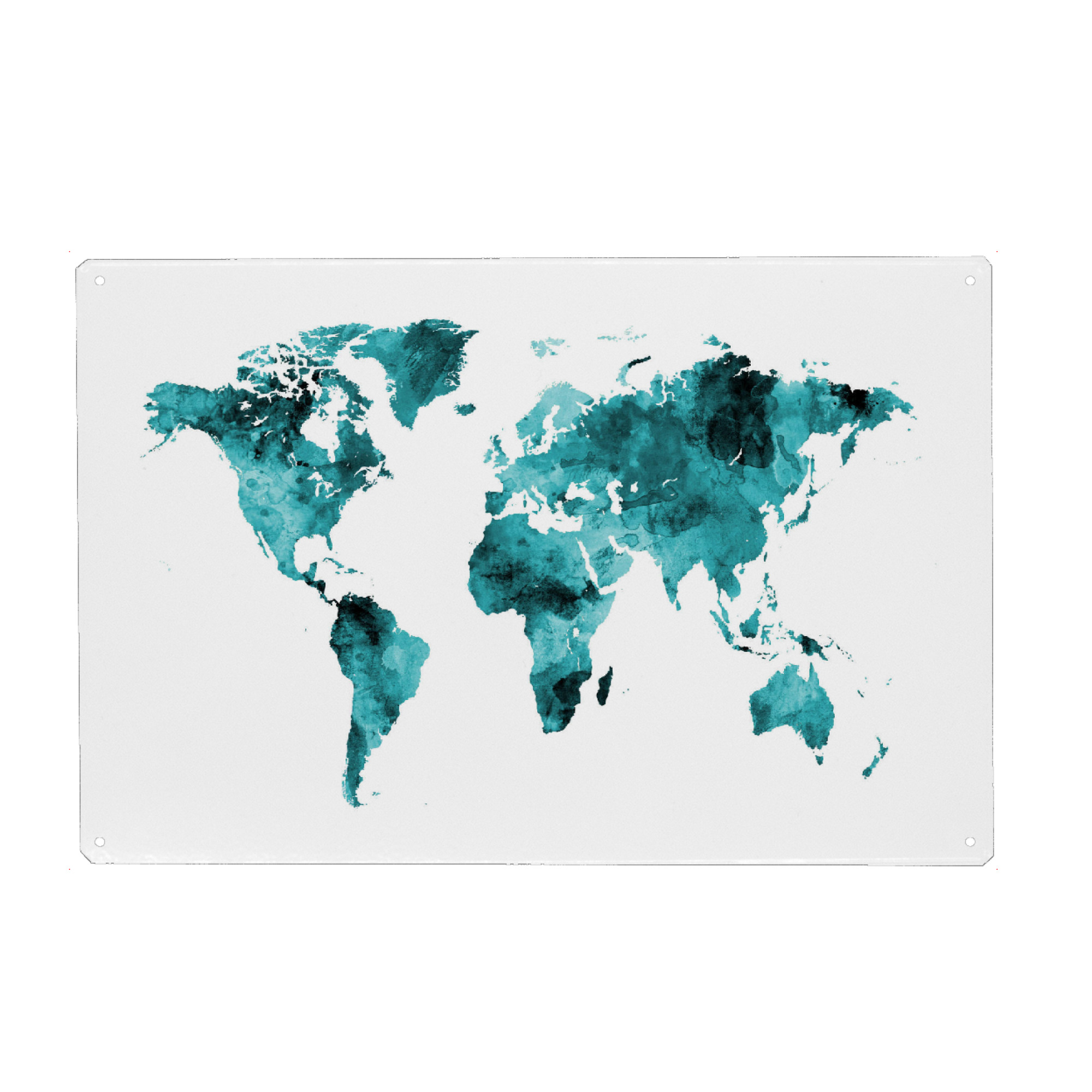 Metall Poster "Map of the World Map Watercolor" artboxONE - Kartografie - Weltkarte,World map,Wasserfarben,Aquarell - Blechschild