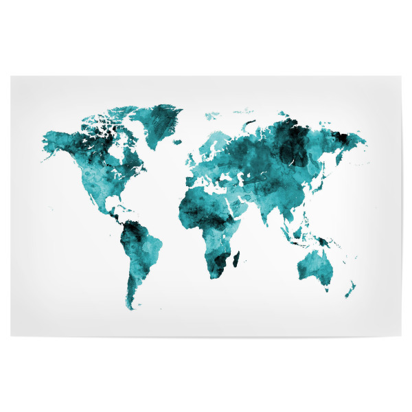 Poster "Map of the World Map Watercolor" artboxONE - Kartografie - Weltkarte,World map,Wasserfarben,Aquarell