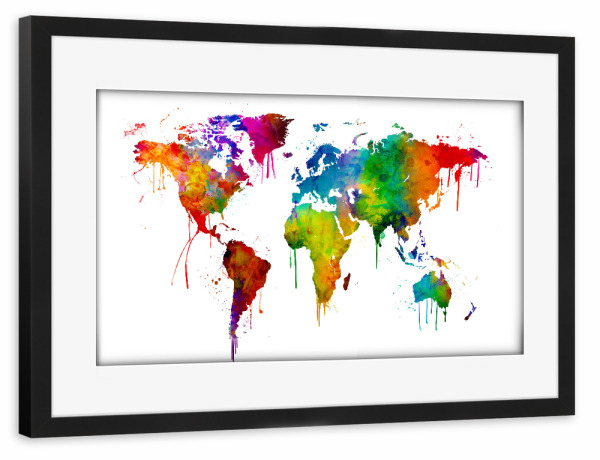 Poster mit Rahmen schwarz "Watercolor Map of the World 2" artboxONE - Kartografie