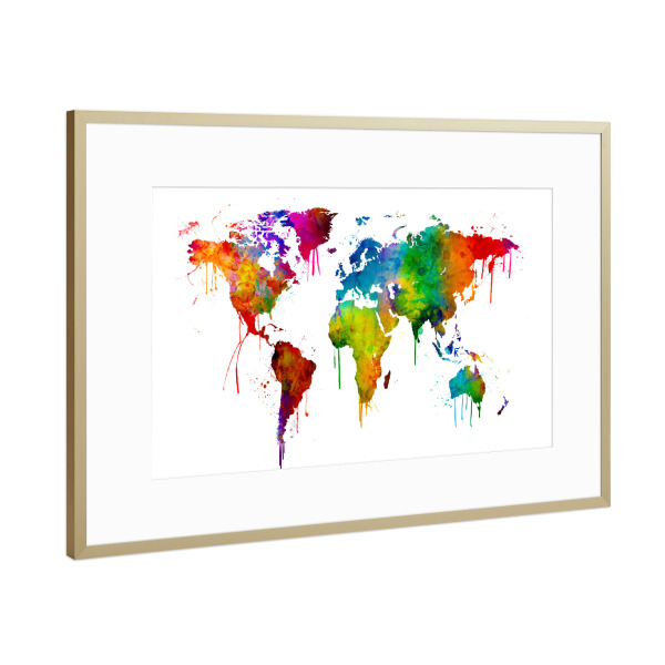 Poster mit Rahmen Gold "Watercolor Map of the World 2" artboxONE - Kartografie
