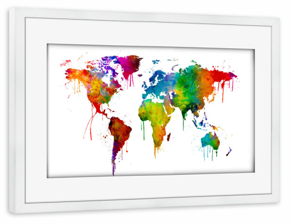 Poster mit Rahmen weiß "Watercolor Map of the World 2" artboxONE - Kartografie