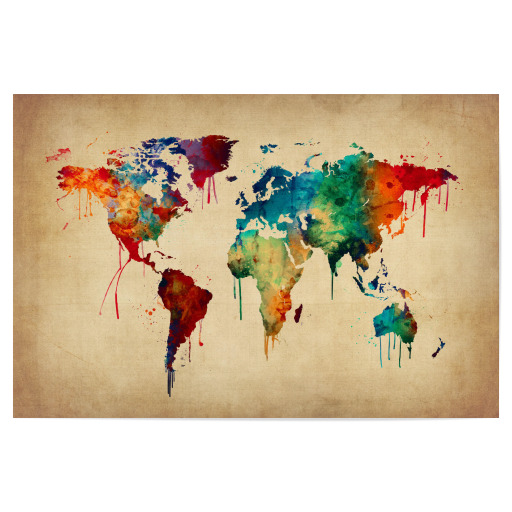 Watercolor Map of the World beige