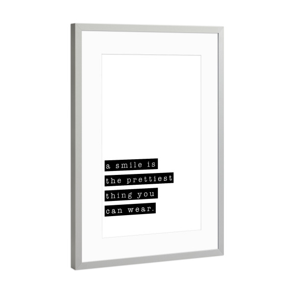 Poster mit Rahmen Silber "A Smile" artboxONE - Typografie,Schwarzweiß