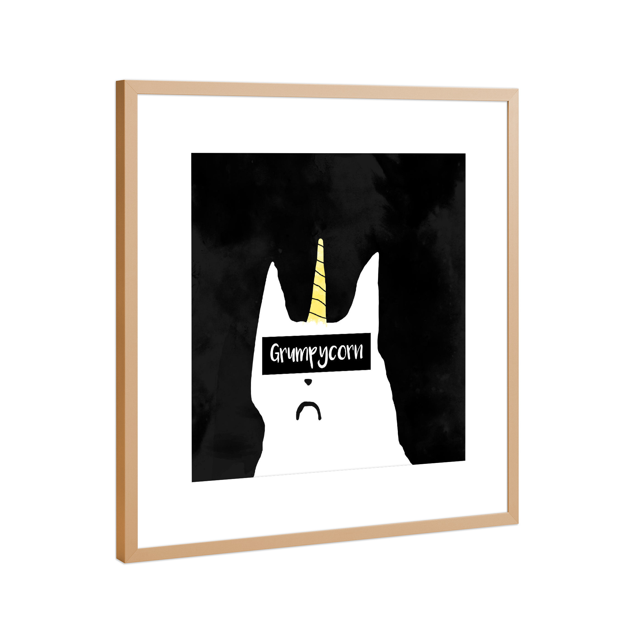 Poster mit Rahmen Kupfer "Grumpycorn" artboxONE - Typografie,Tiere,Schwarzweiß,Fiktion