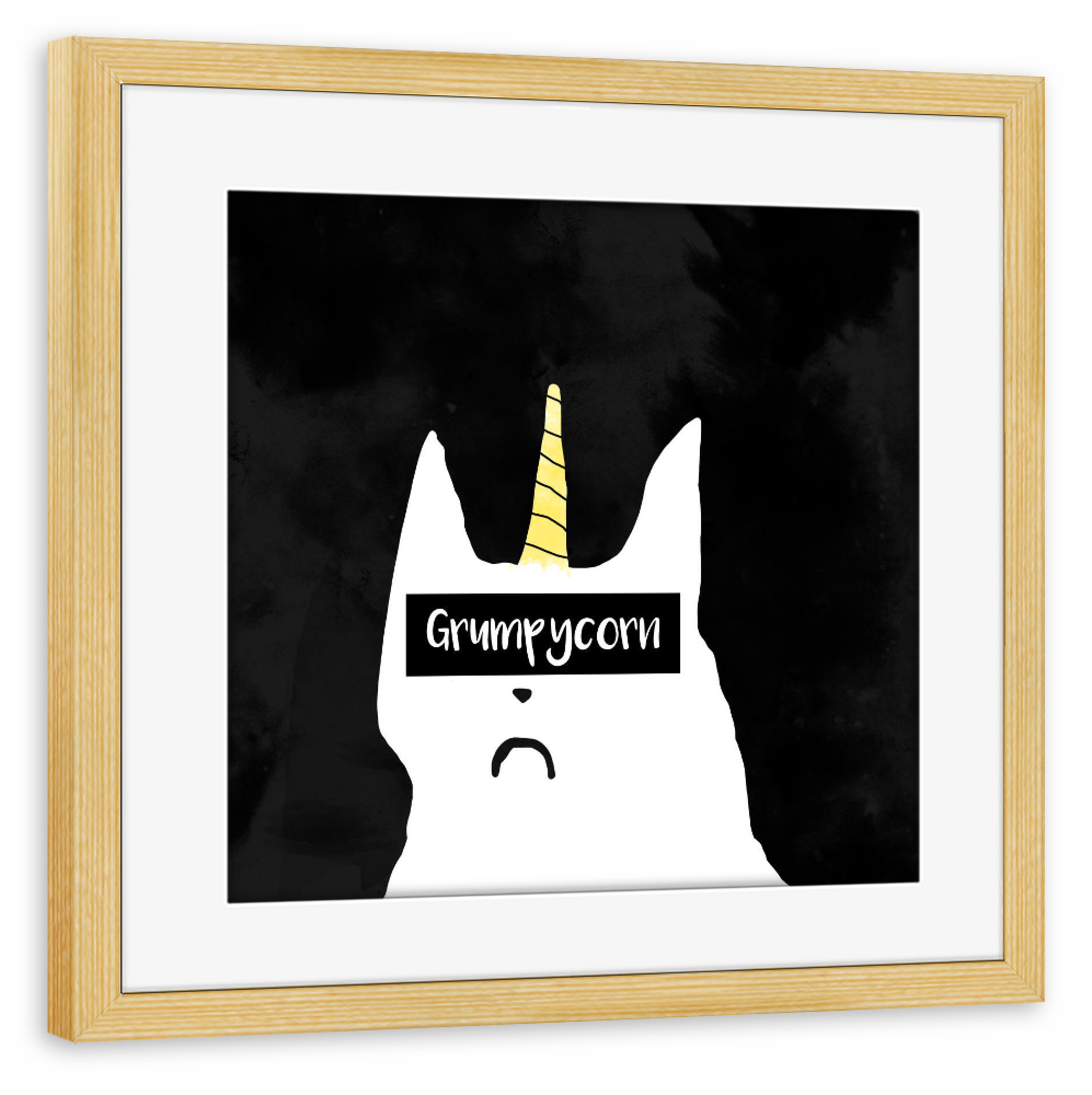 Poster mit Rahmen kiefer "Grumpycorn" artboxONE - Typografie,Tiere,Schwarzweiß,Fiktion