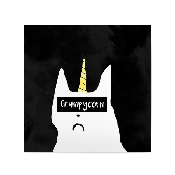 Poster 20x20 cm "Grumpycorn" artboxONE - Typografie,Tiere,Schwarzweiß,Fiktion