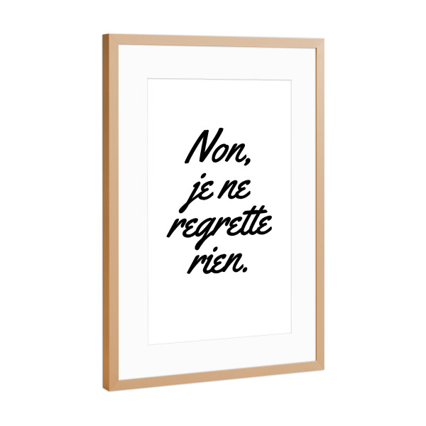 Poster mit Rahmen Kupfer "Regrette rien" artboxONE - Typografie,Schwarzweiß
