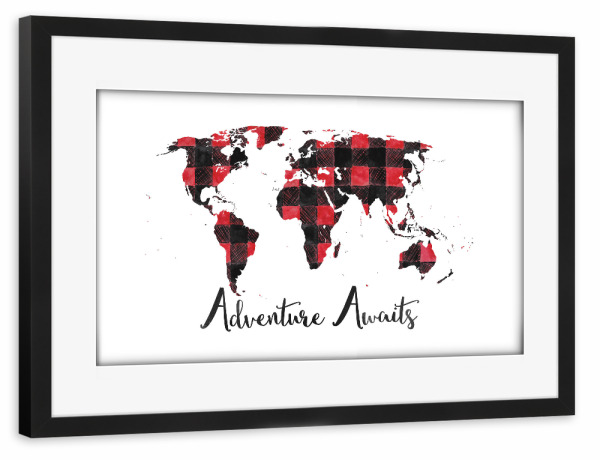 Poster mit Rahmen schwarz "Adventure Awaits" artboxONE - Typografie,Kartografie