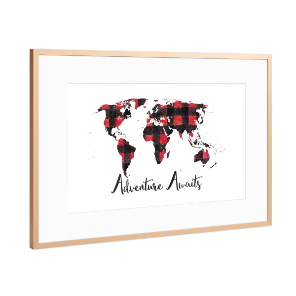 Poster mit Rahmen Kupfer "Adventure Awaits" artboxONE - Typografie,Kartografie