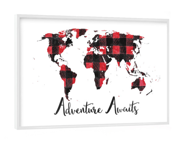 Poster mit weißem Rahmen "Adventure Awaits" artboxONE - Typografie,Kartografie