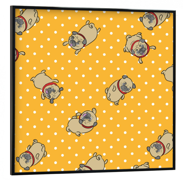 Poster mit schwarzem Rahmen 30x30 cm "Möpse Muster Orange" artboxONE - Tiere - Möpse,Muster,Hund,Punkte,Polkadot,Fröhlich,Lustig,Haustier