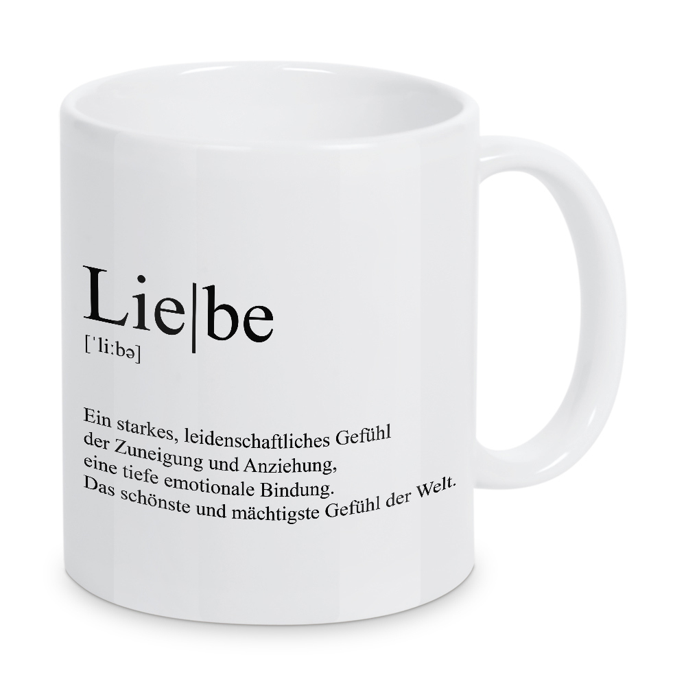 Tasse "Liebe - Definition" artboxONE - Typografie,Lustig - Liebe,Definition,Minimalistisch,Schwarzweiß,Typo,Typografie,Zuneigung,Beziehung