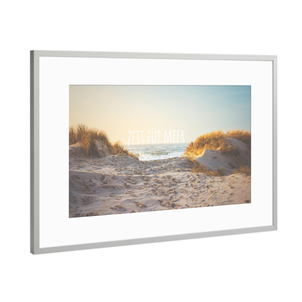 Poster mit Rahmen Silber "Zeit für Meer" artboxONE - Typografie,Natur,Reise,Reise / Strand und Meer - Meer,Strand
