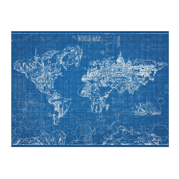 Puzzle Ravensburger "World map blueprint 6" artboxONE - Typografie,Reise,Abstrakt,Architektur,Kartografie