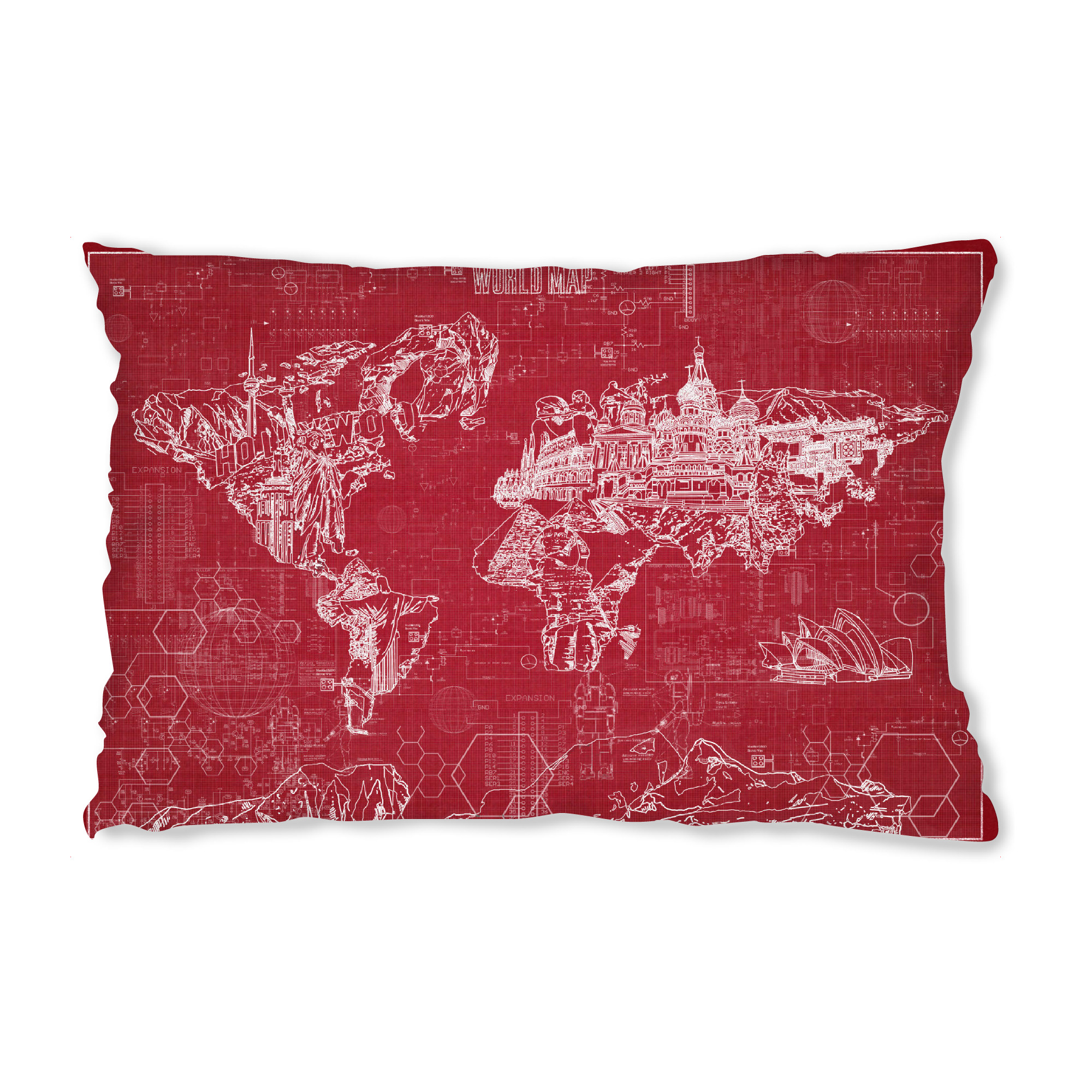 Design-Kissen "World map blueprint 5" artboxONE - Reise,Abstrakt,Architektur,Geometrie,Kartografie