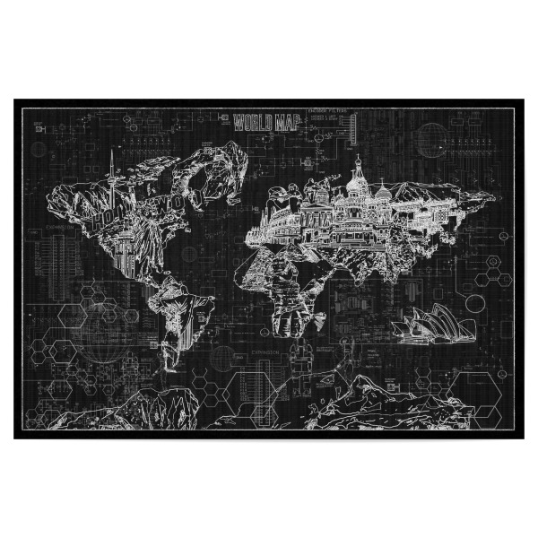 Poster "World map blue print 4" artboxONE - Typografie,Reise,Abstrakt,Schwarzweiß,Architektur,Kartografie