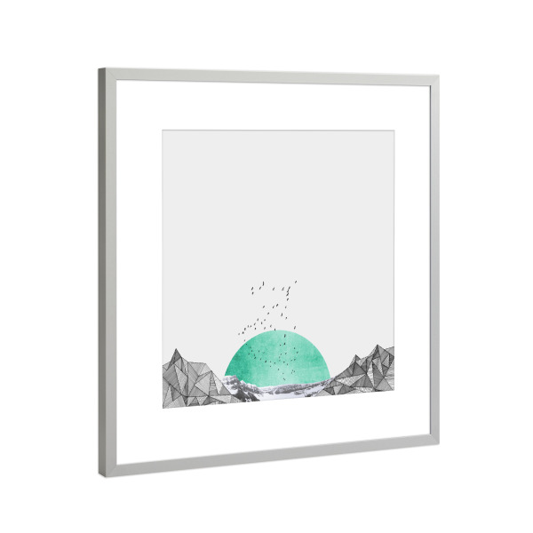 Poster mit Rahmen Silber "Geo Berg Türkis" artboxONE - Natur,Abstrakt,Geometrie - Geometric,Mountains,Türkis,Berge,Geometrie,Vögel,Natur,Landschaft