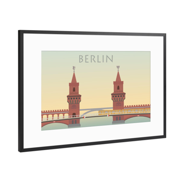 Poster mit Rahmen Schwarz (Metallic) "Oberbaum Brücke" artboxONE - Städte / Berlin