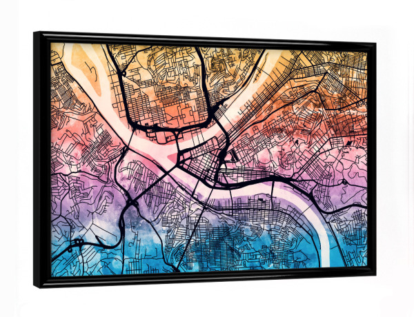 Poster mit schwarzem Rahmen "Pittsburgh Pennsylvania Street Map 4" artboxONE - Städte,Kartografie