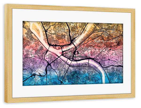 Poster mit Rahmen kiefer "Pittsburgh Pennsylvania Street Map 4" artboxONE - Städte,Kartografie