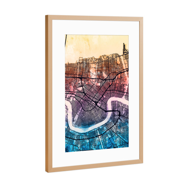 Poster mit Rahmen Kupfer "New Orleans Street Map 4" artboxONE - Städte,Kartografie