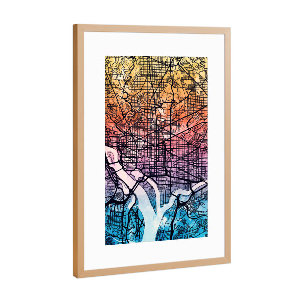 Poster mit Rahmen Kupfer "Washington DC Street Map 5" artboxONE - Städte,Städte / Washington,Kartografie
