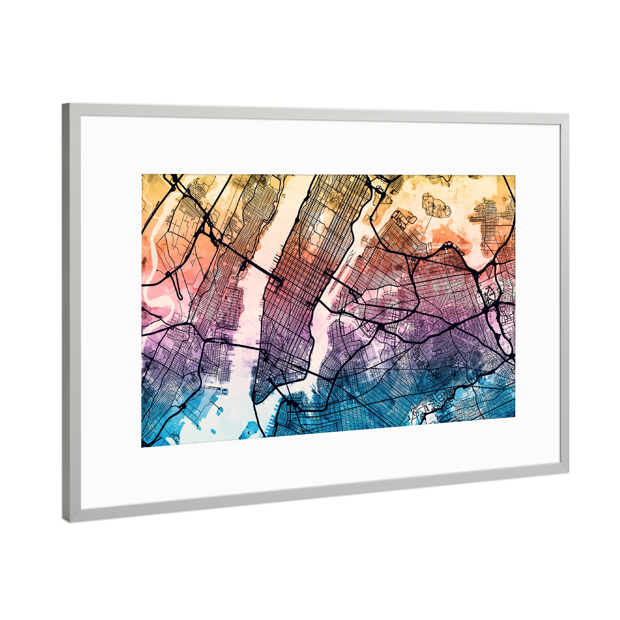 Poster mit Rahmen Silber "New York City Street Map 5" artboxONE - Städte,Städte / New York,Kartografie