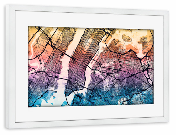Poster mit Rahmen weiß "New York City Street Map 5" artboxONE - Städte,Städte / New York,Kartografie