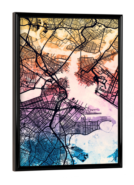 Poster mit schwarzem Rahmen "Boston Massachusetts Street Map 5" artboxONE - Städte,Städte / Boston,Kartografie