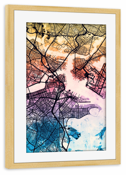 Poster mit Rahmen kiefer "Boston Massachusetts Street Map 5" artboxONE - Städte,Städte / Boston,Kartografie
