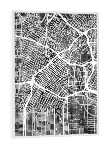 Poster mit weißem Rahmen "Los Angeles City Street Map 4" artboxONE - Städte,Schwarzweiß,Städte / Los Angeles,Kartografie