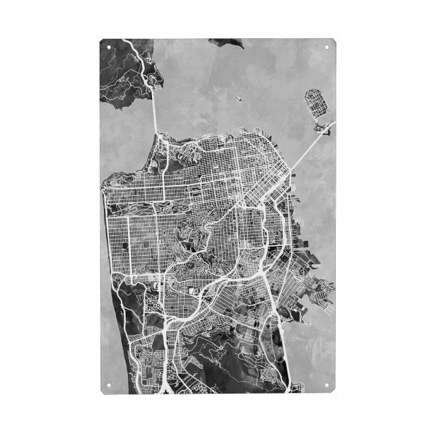 Holzbild "San Francisco City Street Map 4" artboxONE - Städte,Schwarzweiß,Städte / San Francisco,Kartografie
